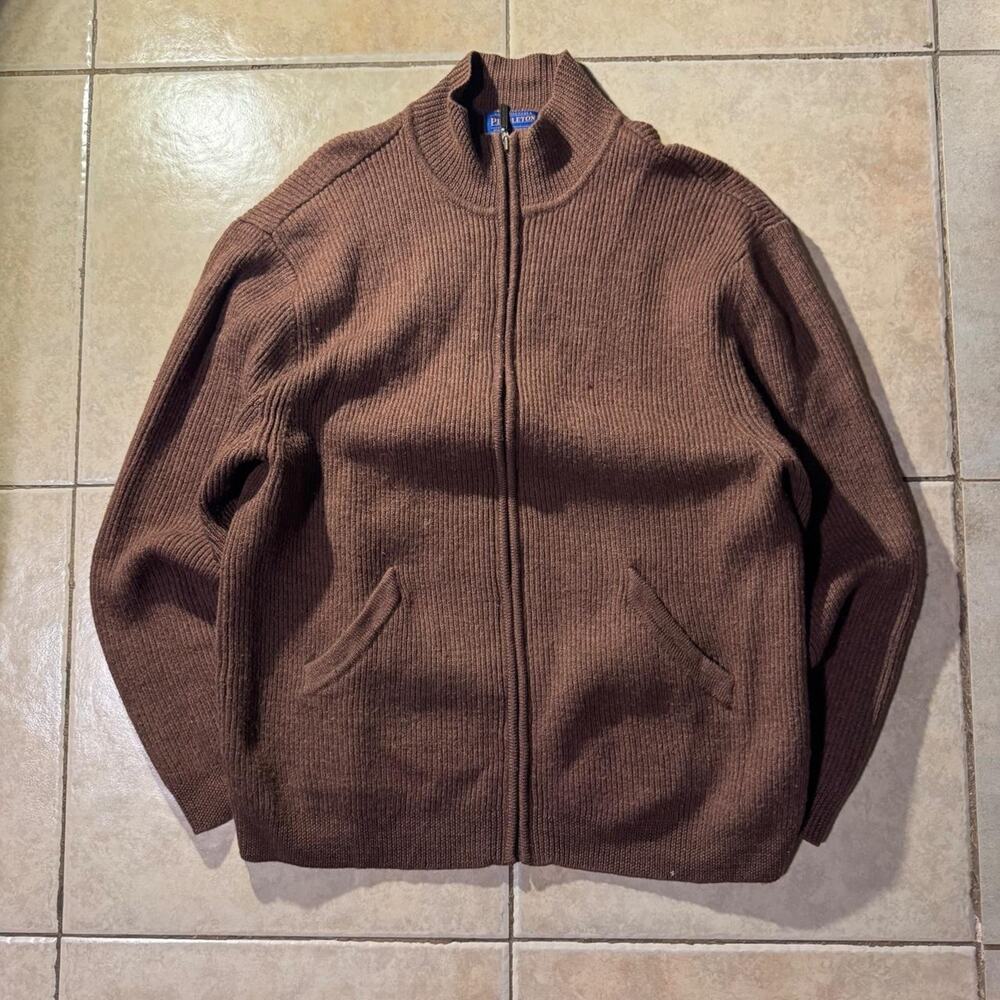 Y2k vintage brown pendleton merino wool Zip Up Sweater Size L in mens
